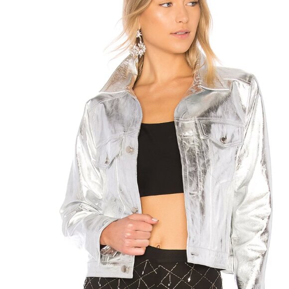 NWT LPA 296 Jacket 100% Leather in Silver size Small